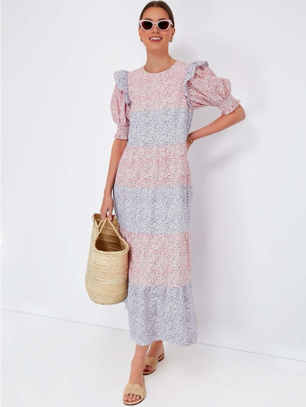 Hyacinth House by Tuckernuck Tiered Puff Sleeve Floral Maxi Dress Size XL